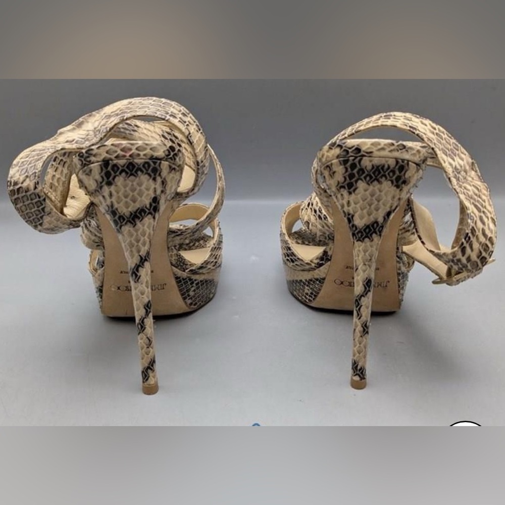 Jimmy Choo, 8.5 (EU 39) Snake Embossed Leather Strappy Heels, w/ COA - Picture 8 of 15
